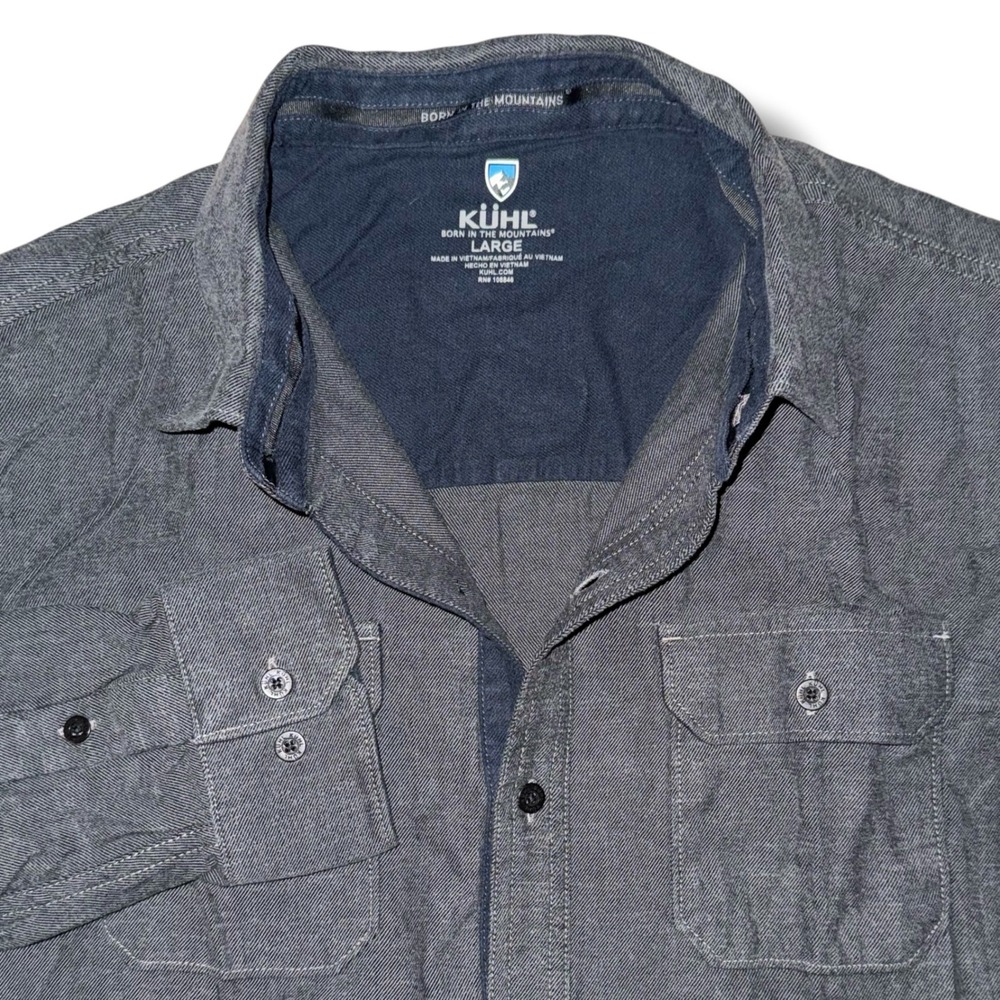 Kuhl Mens Large Charcoal Gray Cotton Tencel Long Sleeve Button Down Shirt